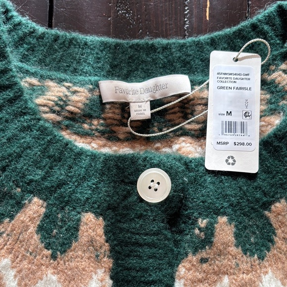 Favorite Daughter Nordic Pattern Cardigan - Green and Tan - Picture 4 of 4